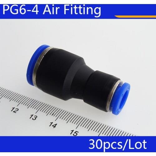 High quality 30pcs PG6-4 Unequal Diameter Air Tube Fitting Straight Union , One Touch Push In Pneumatic Fitting Connectors