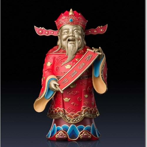 High grade ART 2021 Home company Career bring money good luck CAI SHEN YE Success God of wealth color brass Sculpture statue