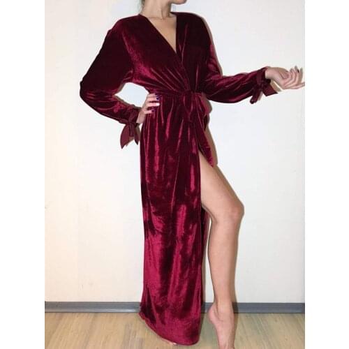 Women’s Long Velvet Robe Maxi Bathrobe Nightgown with Belt for Bridal Wedding Party Velour Robe