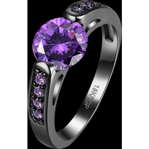 Graceful jewelry Rings for Women Purple crystal purple Cubic Zirconia Black Gun Plated Ring size 6 7 8 AR2005