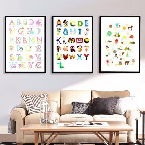 Animals Kids Alphabet Painting Poster Print Decorative Wall Pictures For Kids Room No Frame Home Decoration Accessories