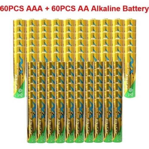120Pcs/Lot) 60Pcs 1.5v LR6 AA Battery +60Pcs LR03 AAA Battery 1.5V Alkaline Dry AAA AA Primary pilas Batteries Combine for toys