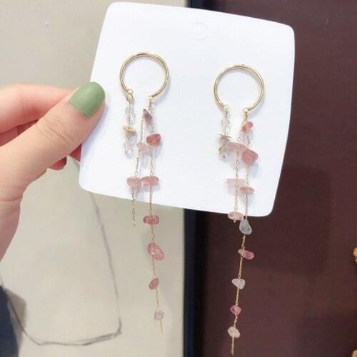 2020 New Fahion Womens Earrings Elegant Pink Stone Tassels Drop Earrings for Women Bijoux Korean Boucle Gifts Jewelry Wholesale