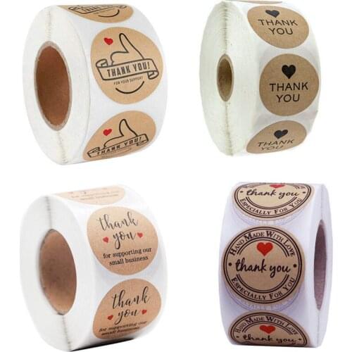 500pcs / Roll Round Four Types Thank You Hand Made with Self-adhesive Love Tagskraft Labels Stickers for Gift Food Craft Box