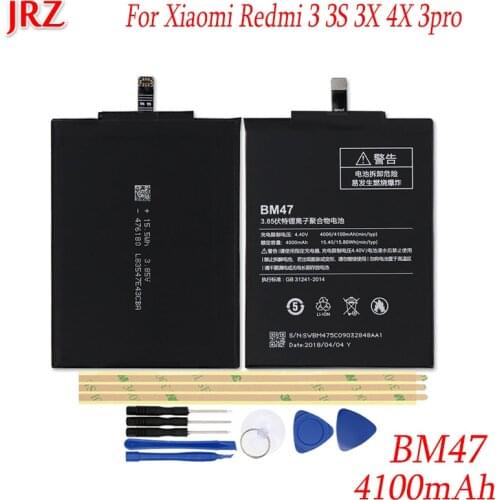 BM47 Battery For Xiaomi Redmi 3 3S Redmi 3X 4X Redmi 3 pro High Quality Mobile Phone Replacement Batterie Batteria 4100mAh+Tools