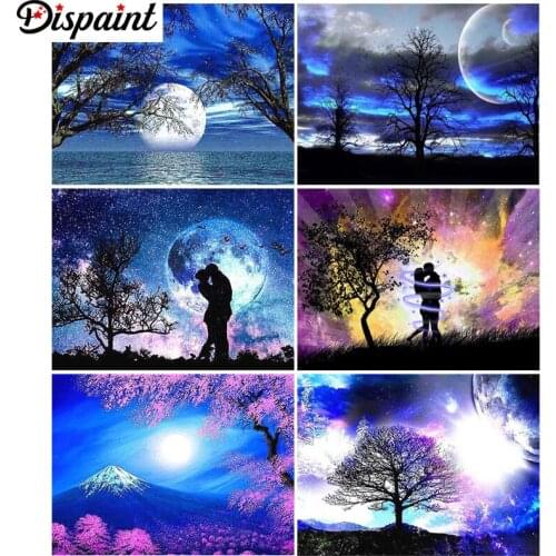 Dispaint Diamond painting "Night scene moon sea" Full Square/Round Drill Wall Decor Inlaid Resin Embroidery Craft Cross stitch