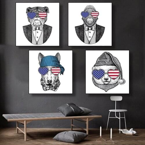 American Flag stylish Morderm Glass Animal Canvas Painting Prints Poster Living Room Home Decor Wall Art Picture Free Shipping