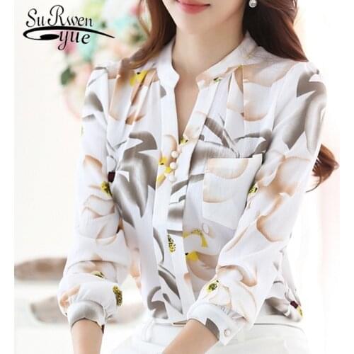 Blusas 2021 Plus Size Women Tops and Blouse Slim Chiffon Blouse Shirt V-Neck Office Work Wear Loose Fashion Women Shirts 882G