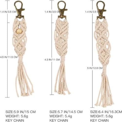 3Pack Macrame Keychains Boho Macrame Bag Charms with Tassels Car Hanging Jewelry