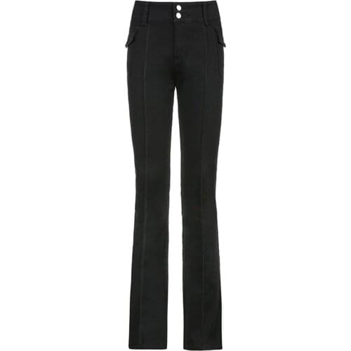 Womens Pants Slim Fit Denim Jeans Side Pockets Solid Color Vintage Skinny Wide Leg Trousers Jeans for Female Spring Autumn Wear