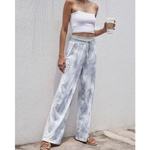 Trousers For Women High waist Casual Harajuku Tie-Dye Camouflage Printed Loose Large Size Lace-up Flower Pants Y2k Met Hip hop