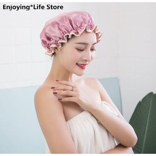 Household Double-layer Waterproof Shower Cap Thickened Female Bath Cute Shower Cap Turban
