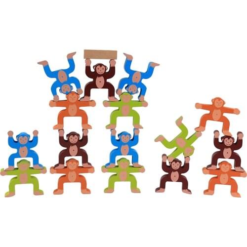 Children Montessori Wooden Animal Balance Blocks Board Games Toy Monkey Educational Stacking High Building Block Wood Toy Boys