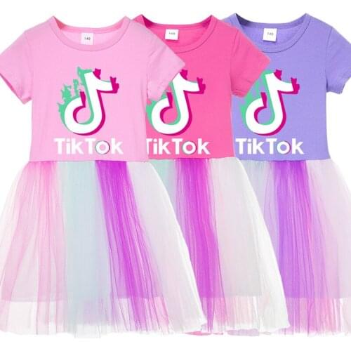 TIK TOK Girl Cotton Dress Kids Girls Summer Dress Toddlers Short Sleeve Vestidos Children Butterfly Costumes Children Clothing