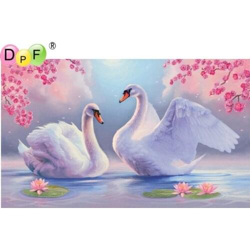 DPF Diamond Embroidery Cherry swan Diamond Painting Cross Stitch Picture Of Rhinestone full Square Diamond Mosaic decor DIY