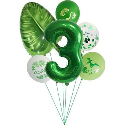 Leaf Number 0-9 Foil Balloons Green Jungle Wild Animal Latex Balloon Set Sequin Balloon Decor Birthday Party Decoration Supplies
