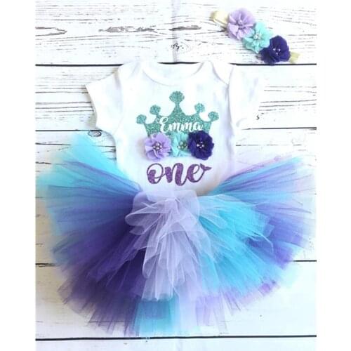 Personalize under the sea mermaid first Birthday cake smash Custom Baptism Name Age baby girl birthday t shirt tutu set outfit