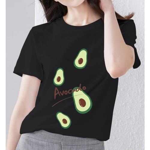 T-shirt Women Fashion Printing T-shirt Cartoon Cute Avocado Pattern Women Casual Soft Commuter Wear O-neck Youth All-match Top