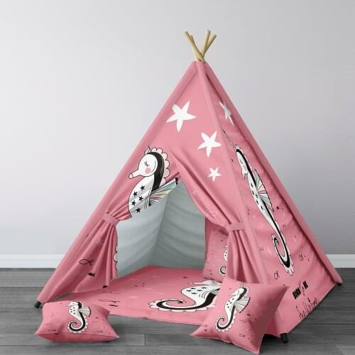Play Tent for Kids Wigwam Portable Indoor Playground Tents Children Bedrooms Pink Seahorse Starfish Model 220