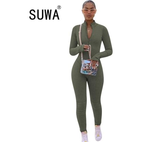 Hot Recommend Solid Color Skinny High Waisted Knitted Pants Trousers Women Party Long Sleeve Jumpsuit Romper Bodycon Playsuit