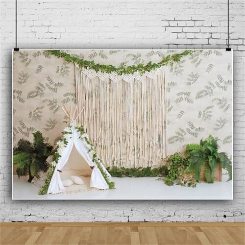 Laeacco Green Tree Wreath Cozy Warm Decor Tent Party Pendant Child Baby Photozone Portrait Photo Background Photography Backdrop
