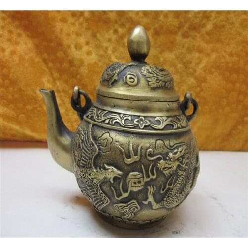 A brass copper kettle pot teapot bronze decoration feng shui dragon Home Furnishing sroom Art Statue