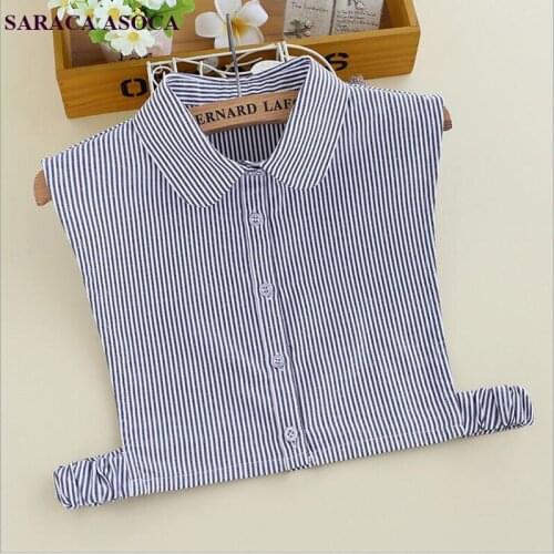 Fashion All Match Black Striped Shirt Fake Collar Women Elastic Belt Detachable Collar Girls