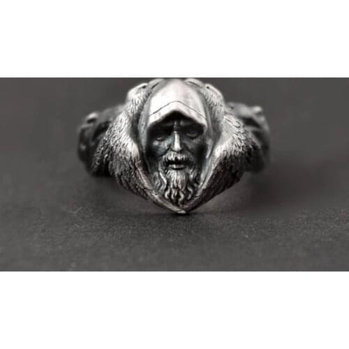 Milangirl Trendy European Scandinavian Navia Mythology Odin Great God Vintage Ring Viking Warrior Arctic Wolf Rings