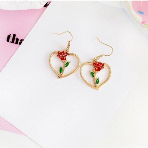 Timlee E087 Fashionable Sweet Temperament Girl Heart Rose Drop Earring Beautiful Jewelry