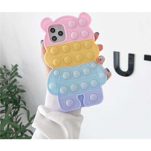 3D Cute Cartoon Bear Reliver Stress Bubble Soft silicone Case For iphone 11 12 Pro Max Back Cover For iphone X XR XS 6S 7 8 Plus