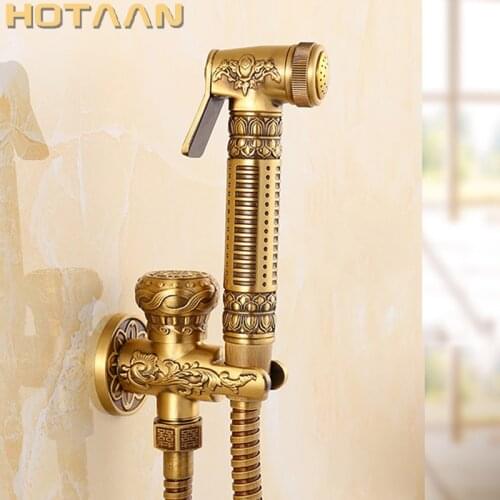 HOTAAN New Free shipping Antique Brass Handheld Bidet Spray Shower Set Copper Bidet Sprayer Lanos Toilet Bidet Faucet Lavatory