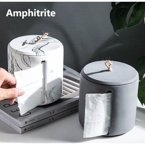 New Simple Creative Nordic Cylindrical Tissue Box Desktop Cement Practical Paper Towel Storage Ornaments Home Wedding Decoration