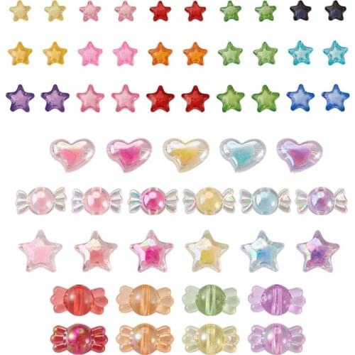 1set Transparent Acrylic Star Candy Heart Beads Assorted Color Spacer Beads for Bracelets Earrings Jewelry Crafts Making