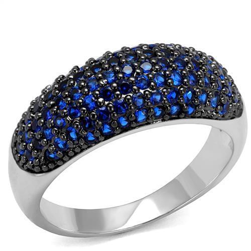 Rhodium + Ruthenium Brass Ring with AAA Grade CZ in London Blue
