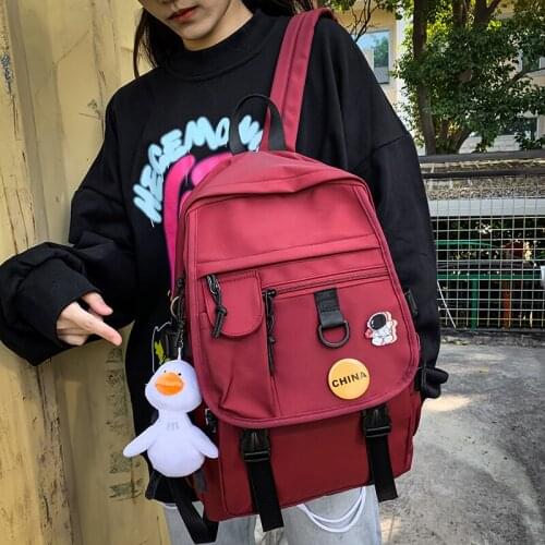 For Teenage Girls Laptop Backpack Solid Color College Student Book School Bags Fashion Reflective Nylon Women Backpack