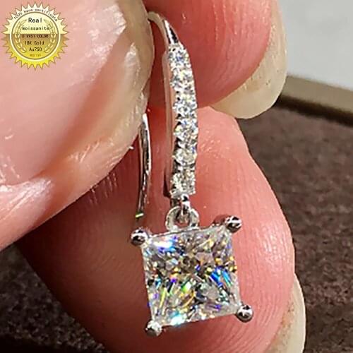 100% 18K Gold A750 gold A pair of Earrings 1Ct 2Ct 4Ct 6Ct DVVS Moissanite Earrings Princess Square cut