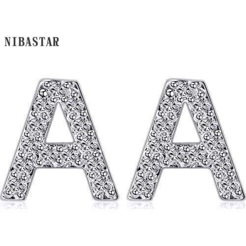 CZ Zircon Stud Earrings Zirconia Fashion Initials Alphabet 26 Letters Gold Color Initial Hypoallergenic Girls Kids Earrings