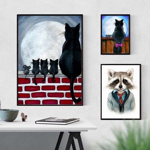 Nordic Cats Mouse Watercolor Abstract Wall Art Paint Wall Decor Canvas Prints Canvas Art Poster Oil Paintings No Frame