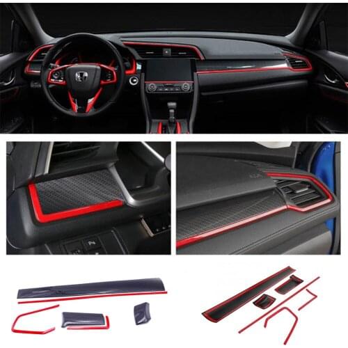 6Pcs Carbon Fiber Style Car Console Center Dashboard Cover Trim Decorative ABS Stickers for Honda Civic 10th 2016 2017 2018