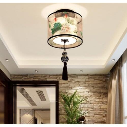4 Types Chinese Style LED Light Fixtures Ceiling Fabric Ceiling Lamp for Living Room Aisle Balcony Porch