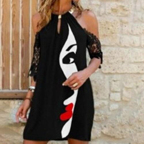 Wepbel Loose Dresses Printing O-neck Summer Dress Women Strap Slim-Fit Short Sleeve Off Shoulder Streetwear Dress