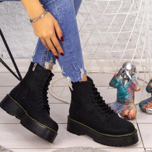 Tonar Ponter Black Nubuck Women 'S Boots Zipper Lace-Up New Season Train Fashion