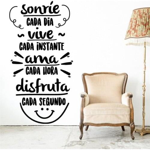Vinyl Wall Stickers Vinilo decorativo frase motivacional sonríe Cada Día Vive Cada Instante Spanish Quote Decals Poster RU2014