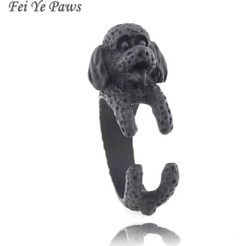 Fei Ye Paws Punk Black Bichon Dog Wrap Ring For Women Cute Animal Poodle Pet Ring Midi Finger Couple Rings Men Girls Unique Gift