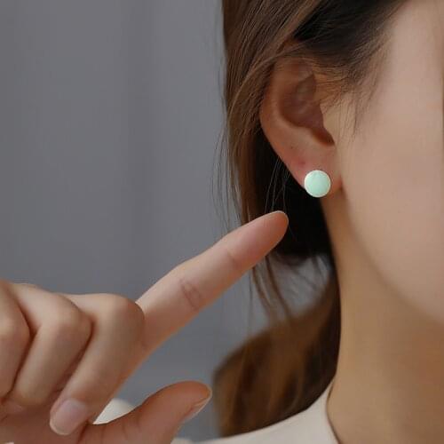 925 sterling silver earring fashion cute Geometric circle blue green stud earring trend personality woman girl ear jewelry