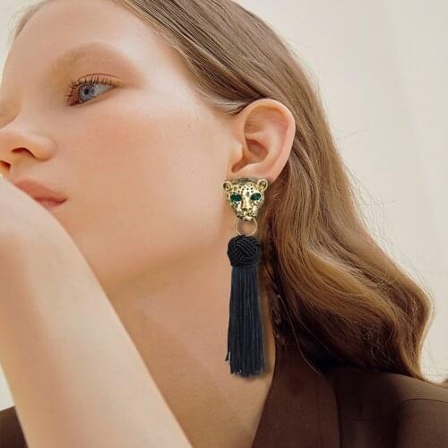 UBEAUTY Woman resin leopard head earrings alloy accessories 110mm 24.5mmlength Ladies' fashion jewelry OL style