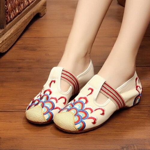 YourSeason Embroidery Flats Ladies 2021 Concise National Style Round Toe Women Soft Comfortable Cotton Fabric Shoes