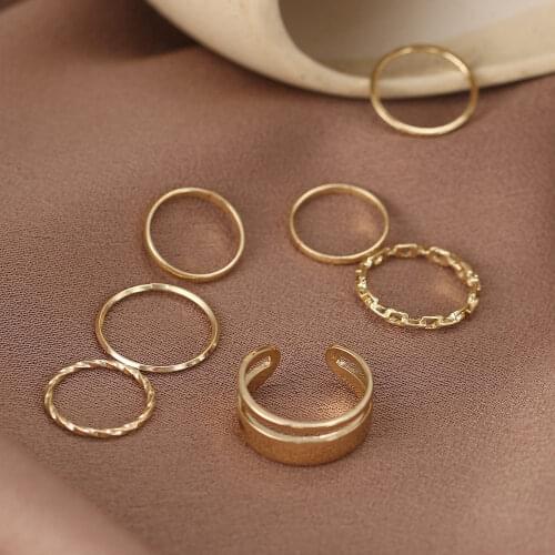 KISS WIFE Vintage Gold Silver Color Rings Set Open Adjustable Size For Women Contracted Knuckle Rings 2021 Trend Fashion Jewelry