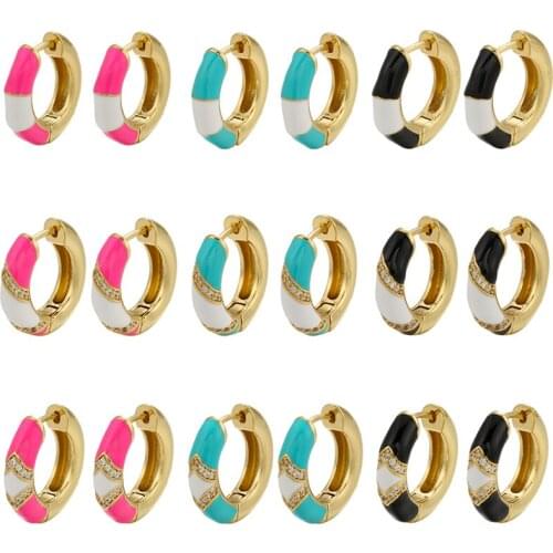 ZHUKOU gold color lattice small hoop earrings for women Dripping oil Enamel crystal hoop earring Fashion jewelry wholesale VE395