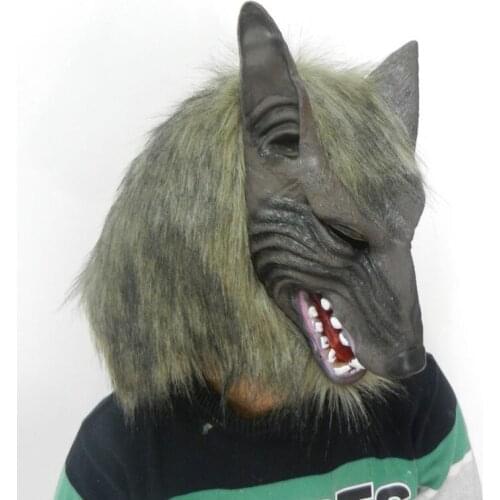 1Pc Halloween Creepy Animal Full Head Grey Latex Werewolf Wolf Mask